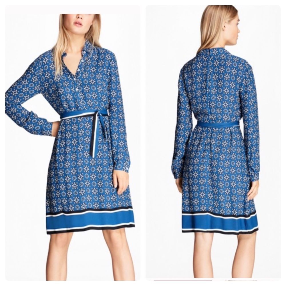 Brooks Brothers Foulard-Print Crepe Shirt Dress Size XSMALL